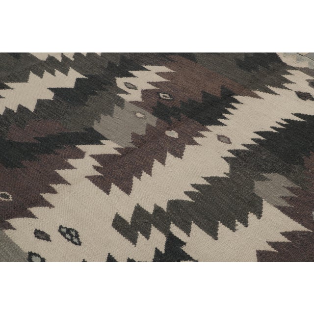 2010s Rug & Kilim’s Scandinavian Style Rug, Charcoal Gray Tones in Geometric Patterns For Sale - Image 5 of 9