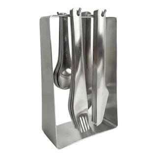Stainless Steel Flatware Set with Bistro Stand by Terence Conran, 1980s, Set of 25 For Sale