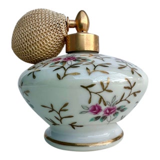 Vintage 1940s Holmspray Porcelain Floral Perfume Atomizer Hand-Painted Japan For Sale