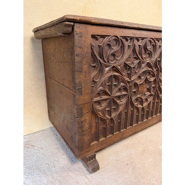 Late 19th Century Spanish Carved Wood Chest With Gothic Decoration For Sale - Image 13 of 17