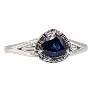 1.3ct Sapphire Ring With Diamond Accents: Solid 14k Gold, Trillion Cut 5x6mm, Size 6.75 For Sale