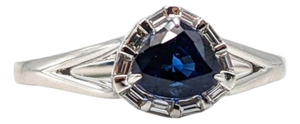 1.3ct Sapphire Ring With Diamond Accents: Solid 14k Gold, Trillion Cut 5x6mm, Size 6.75