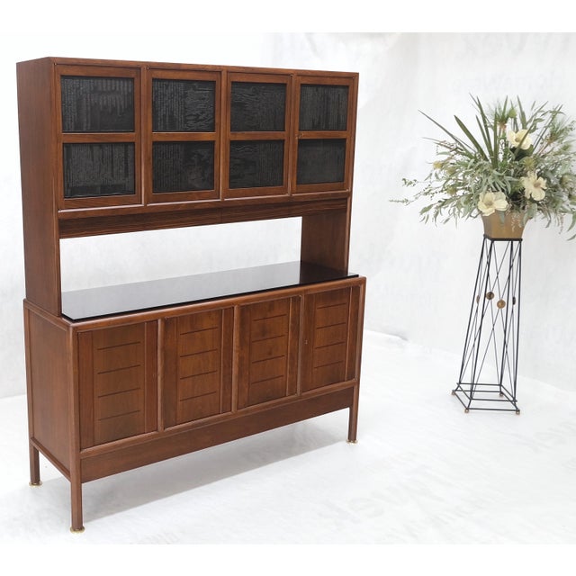 Dunbar Walnut Two Part Sideboard Credenza Breakfront Carved Slate Inserts MINT! For Sale - Image 18 of 18