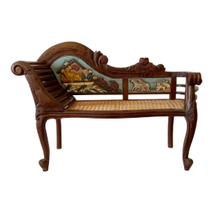 1980s Children’s Hand Carved Victorian Noah’s Arc Themed Cane Bottom Bench