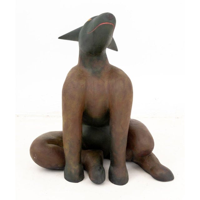 Folk Art Seated Dog Polychrome Painted Sculpture For Sale In New York - Image 6 of 8