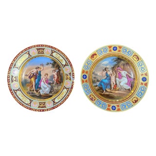 Pair of 19th Century Royal Vienna Hand-Painted Porcelain Plates For Sale