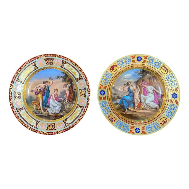 Pair of 19th Century Royal Vienna Hand-Painted Porcelain Plates For Sale