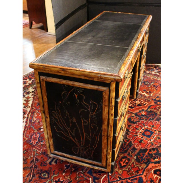 English English C. 1880s Bamboo and Faux Lacquer Double Pedestal Desk For Sale - Image 3 of 8