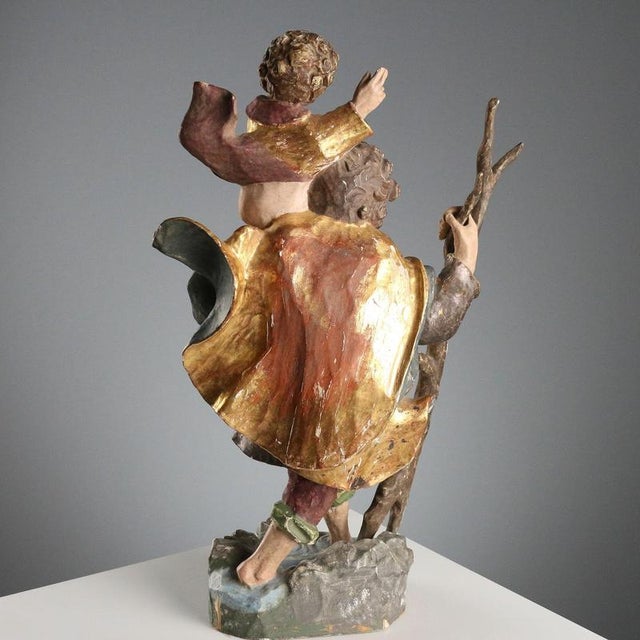 Saint Christopher and Jesus Sculpture in Wood, Trentino Alto Adige, Italy For Sale - Image 3 of 11