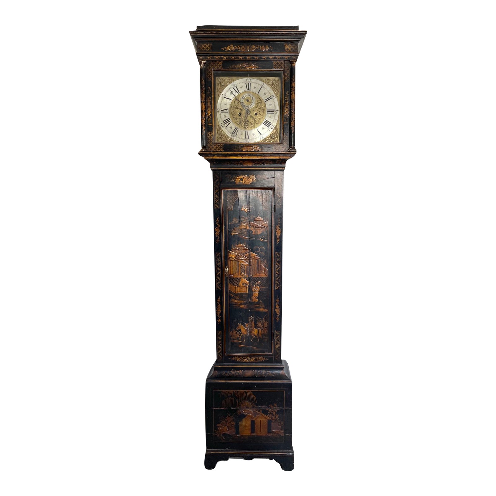 Antique 18th Century Lacquered Chinoiserie Longcase Grandfather Clock