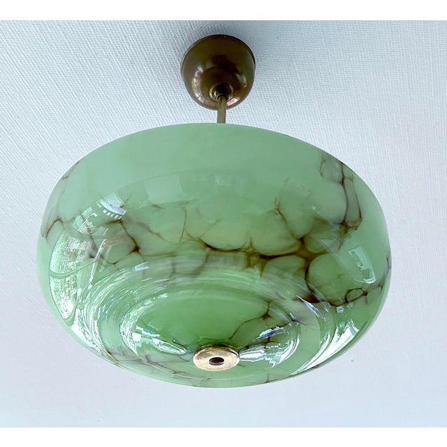 Art Deco Pendant Light in Green Marble Glass, 1930s For Sale - Image 6 of 18