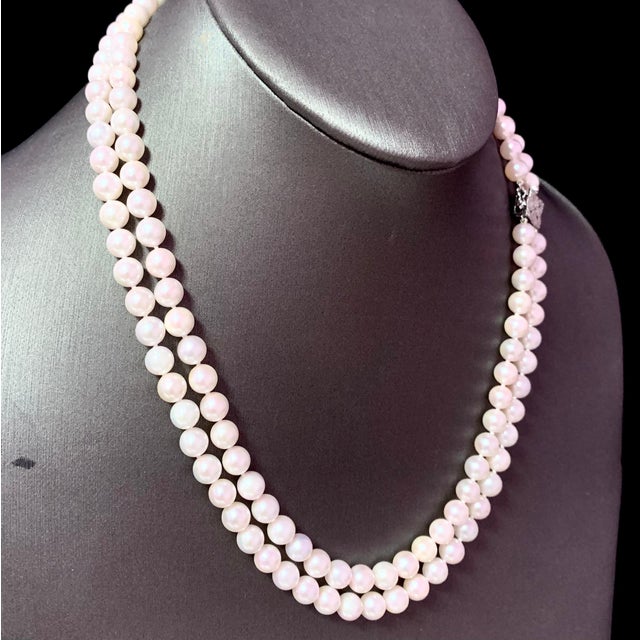 White Diamond Akoya Pearl 2-Strand Necklace 18k Gold Certified For Sale - Image 8 of 11