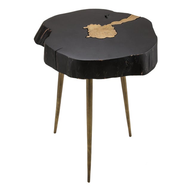 Timber Black & Brass Side Table For Sale In Los Angeles - Image 6 of 6