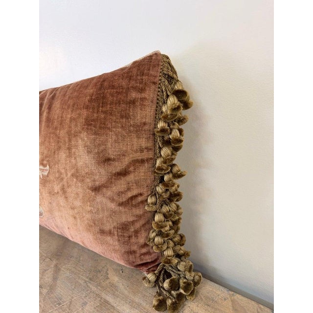 French Provincial French Neoclassical-Style Embroidered Monogram Velvet Lumbar Pillow For Sale - Image 3 of 7