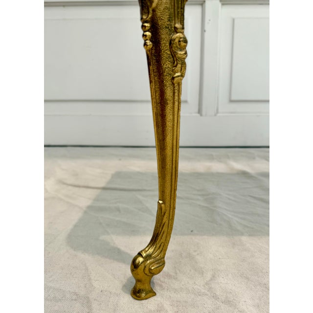 Rococo Louis XVI Rocco Style Brass Cabriole Leg Pink Upholstered Vanity Bench Stool For Sale - Image 3 of 12