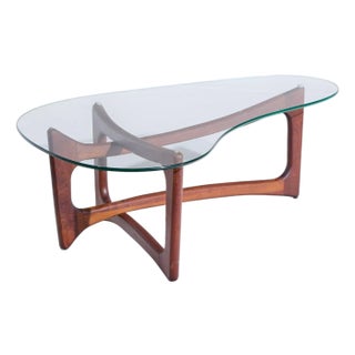 Adrian Pearsall for Craft Associates Mid Century Walnut and Glass Coffee Table For Sale