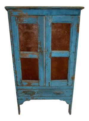 19th Century American Primitive Southern Pie Safe With Distressed Blue Paint