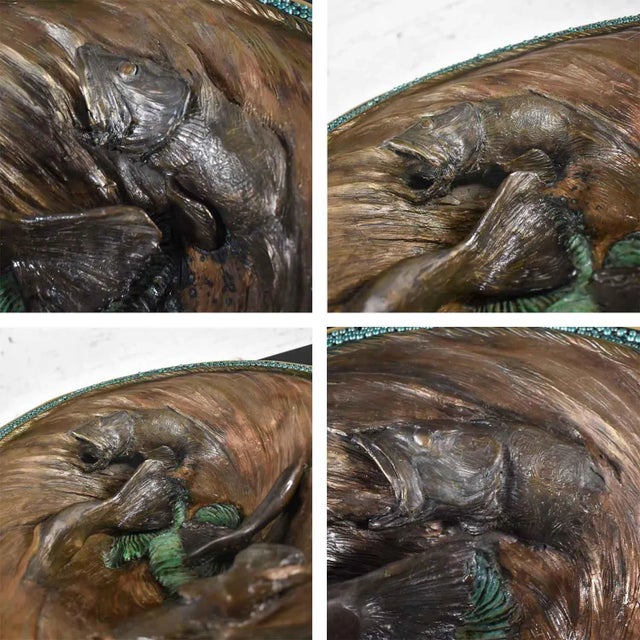 Organic Modern Cast Bronze Bowl Sculpture With Fish Design by John Forsythe For Sale - Image 11 of 13