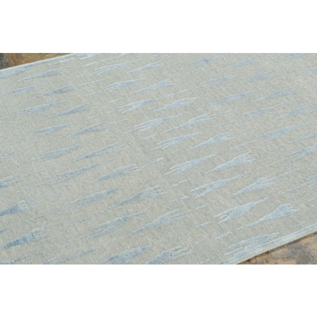 Traditional Contemporary Block Print Geometric Natural Silk Runner by Rug & Kilim, India For Sale - Image 3 of 9