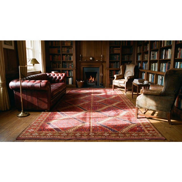 Late 19th Century 1900s Red Diamond Tribal Antique Central Asian Ersari Rug 5'10" X 11'10" Handknotted Wool Carpet For Sale - Image 5 of 7