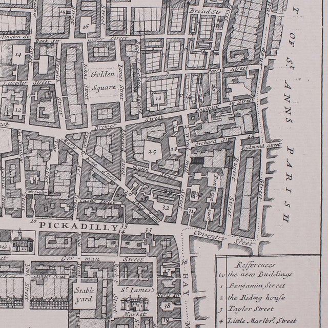 Vintage 18th Century Street Map, London, St James's Westminster, Cartography For Sale - Image 9 of 11