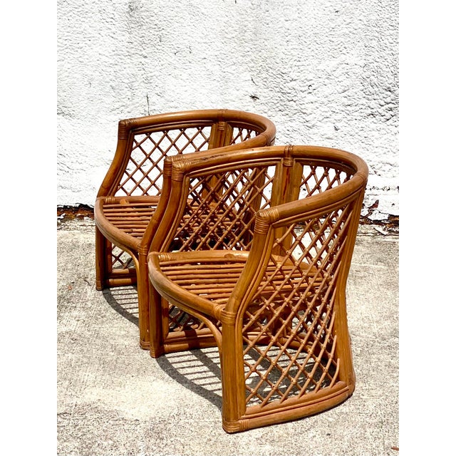 Vintage Coastal Rattan Lattice Tub Chairs a Pair Chairish