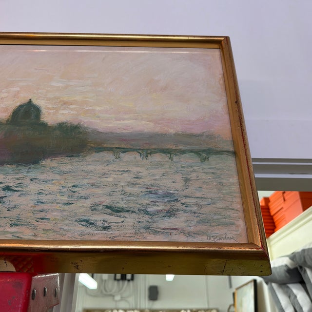 Green Mid 20th Century Pair of Original Seine River Paintings by Andre Barbier For Sale - Image 8 of 12