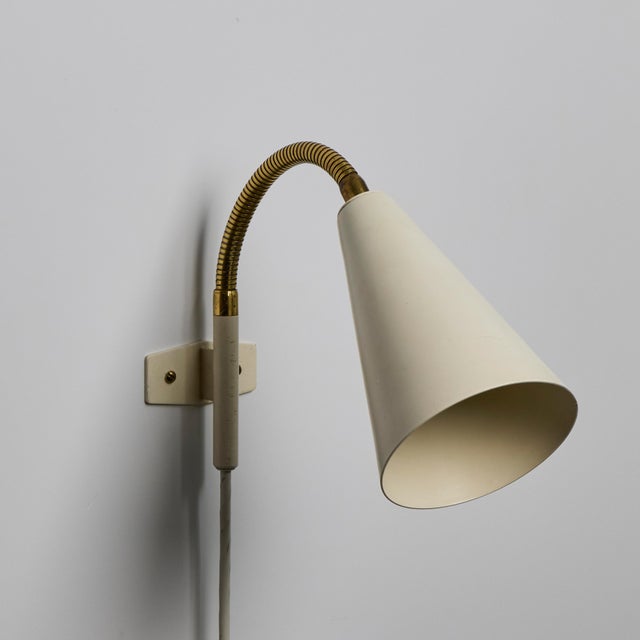 1960s 1960s Plug-in White Conical Brass & Metal Wall Lamps Attributed to Hans Agne Jakobsson - a Pair For Sale - Image 5 of 17