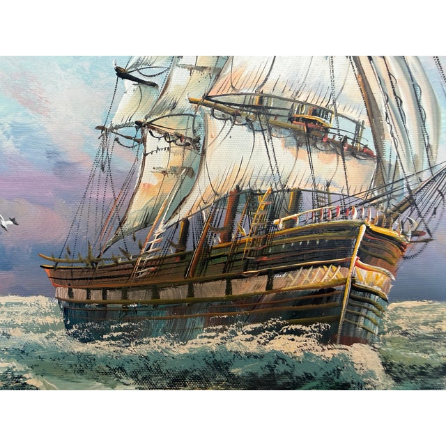 Signed Original Oil Painting on Canvas Seascape Gold Frame Maritime Nautical Art For Sale In Jacksonville, FL - Image 6 of 12