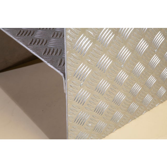 Postmodern Bedside Tables in Curved and Diamond-Cut Steel, 1990s, Set of 2 For Sale - Image 3 of 9