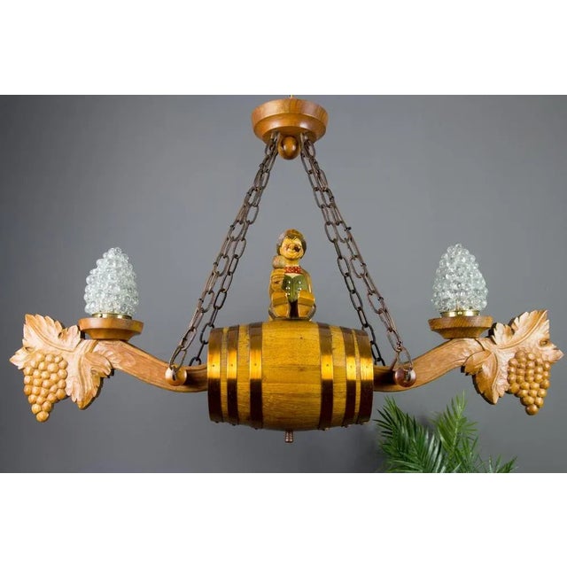 1960s German Carved Wood Two-Light Wine Cellar Chandelier For Sale - Image 5 of 18