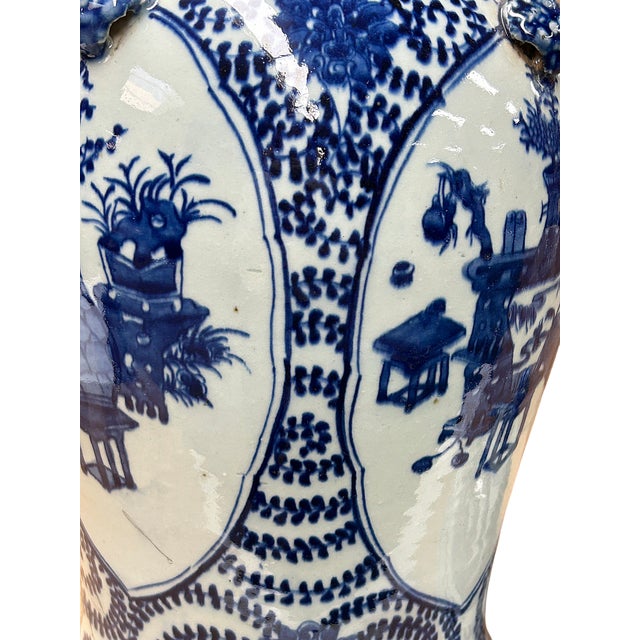 20" Chinese Blue White Flower Vases Scroll Leafy Pattern Porcelain Temple General Jar For Sale - Image 11 of 11