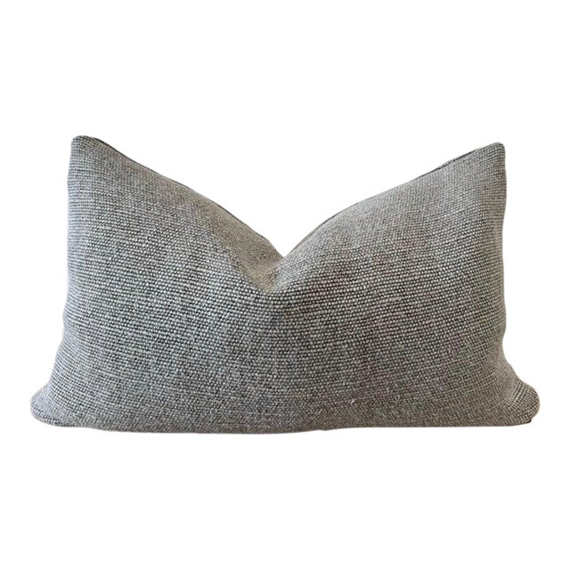 Alora Heavy Woven Textured Linen Pillow in Flax For Sale