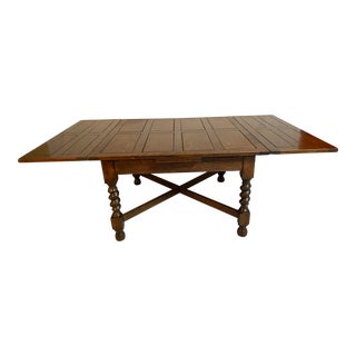 Circa 1900s Solid Oak Draw Leaf Table With Barley Twist Legs. For Sale