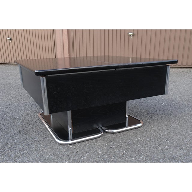 Vintage Italian Chrome and Black Ebonised Wooden Coffee Table with Hidden Bar, 1970s For Sale - Image 4 of 18
