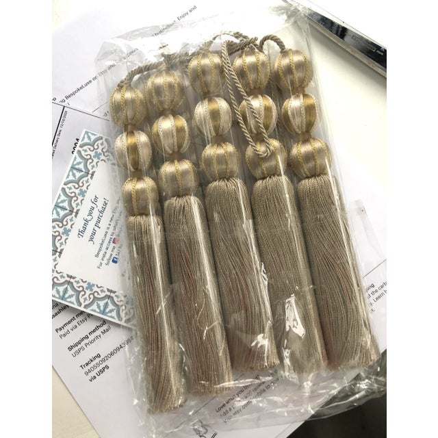 Pair of Beaded Satin Key Tassels in Natural Mineral Colors- H 7.5 Inches For Sale - Image 4 of 15