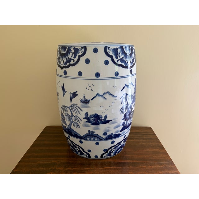 Chinoiserie Late 20th Century Blue and White Porcelain Chinoiserie Chinese Garden Stool or Side Table For Sale - Image 3 of 12
