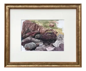 Antique Watercolor Painting of a Rocky Coastline C.1900-1920