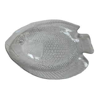 Vintage 1970s Arcoroc Clear Glass “Poisson” Textured Fish Platter Made in France For Sale