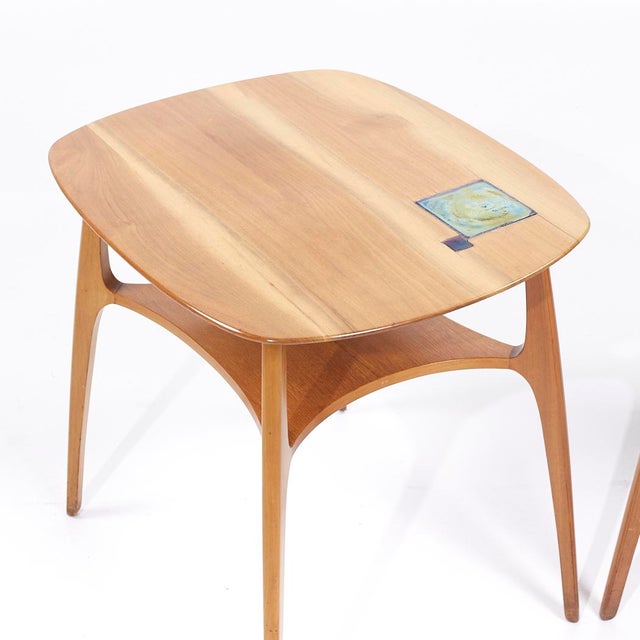 Edward Wormley for Dunbar 5628t Mid Century Walnut and Tiffany Tile Side Tables - Pair For Sale - Image 10 of 12