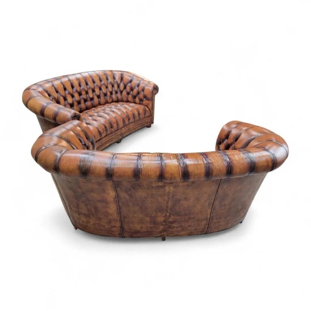 Brown Vintage English Tufted Distressed Cognac Leather Chesterfield Sofa - Pair For Sale - Image 8 of 10