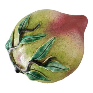 Extra Large Vintage Chinese Green and Pink Glazed Ceramic Peach Altar Fruit For Sale