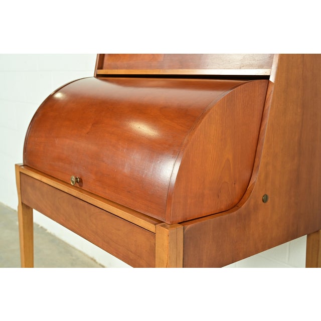 John Van Koert for Drexel Mid-Century Modern Sculpted Cherry Wood Roll Top Desk, 1959 For Sale - Image 11 of 18