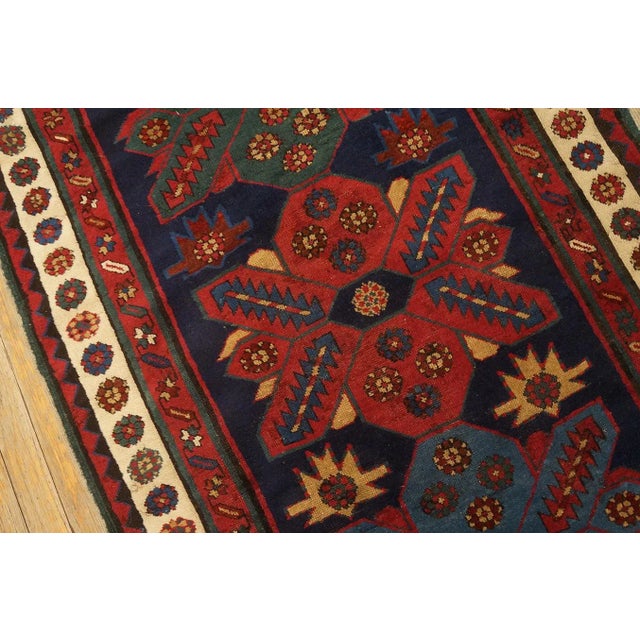 Navy Blue 1900s Blue Navy Tribal Geometric Antique Caucasian Kazak Talish Runner Rug For Sale - Image 8 of 12