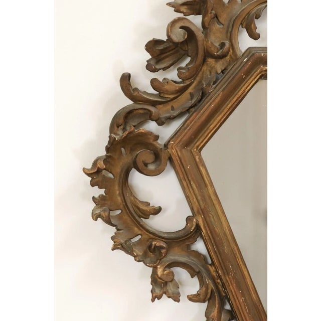 Italian 19th Century Rococo Style Carved Mirror with Traces of Gilt and Scrolls For Sale - Image 11 of 12
