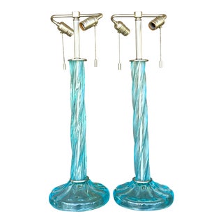 Vintage Boho Signed Donghia Twist Blown Glass Lamps - a Pair For Sale