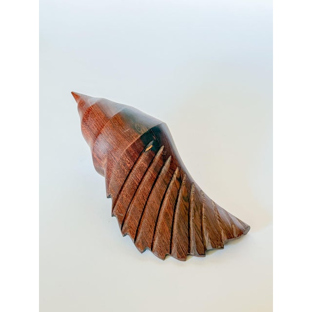 Nautical Vintage Large Carved Ironwood Conch Shell Sculpture Objects, a Pair For Sale - Image 3 of 16