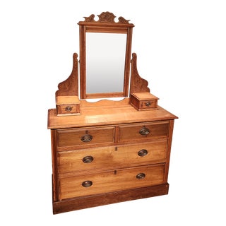 Antique 1900's Edwardian Walnut Dressing Table With Hinged Mirror For Sale