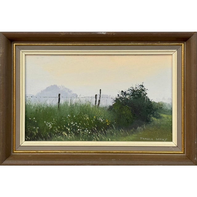 A serene countryside scene with soft colors, lush greenery, and calming depth 1991 For Sale