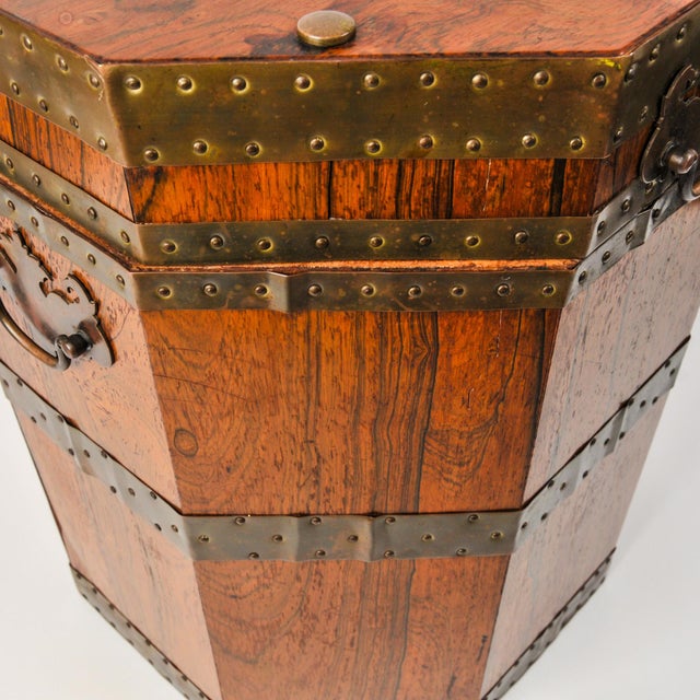 Late 19th Century Antique English Mahogany Octagonal Chest With Brass Fittings For Sale - Image 5 of 15